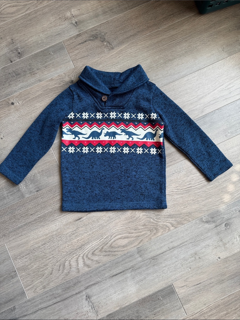 jumping beans Navy Dino Shawl-Collar Pullover with Red & white Trim